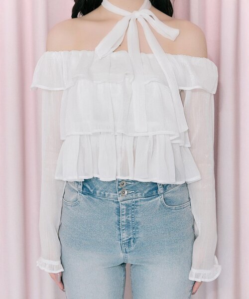 OLIVE des OLIVE（オリーブデオリーブ）の「【Belle Charme】Ribbon Choker Frill Blouse（シャツ/ブラウス・レディース・オフホワイト/ブラック/ピンク・FREE）」の8枚目の写真