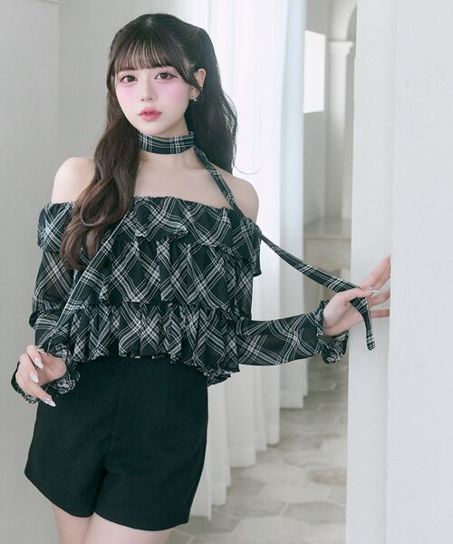 OLIVE des OLIVE（オリーブデオリーブ）の「【Belle Charme】Ribbon Choker Frill Blouse（シャツ/ブラウス・レディース・オフホワイト/ブラック/ピンク・FREE）」の12枚目の写真