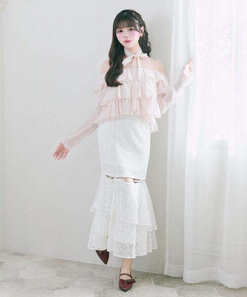 OLIVE des OLIVE（オリーブデオリーブ）の「【Belle Charme】Ribbon Choker Frill Blouse（シャツ/ブラウス・レディース・オフホワイト/ブラック/ピンク・FREE）」の18枚目の写真