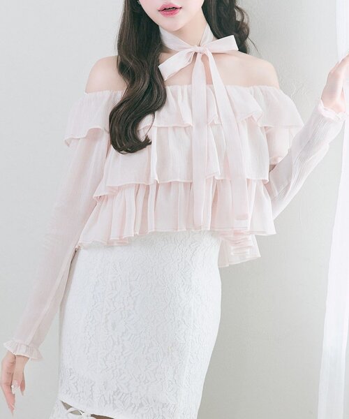 OLIVE des OLIVE（オリーブデオリーブ）の「【Belle Charme】Ribbon Choker Frill Blouse（シャツ/ブラウス・レディース・オフホワイト/ブラック/ピンク・FREE）」の21枚目の写真