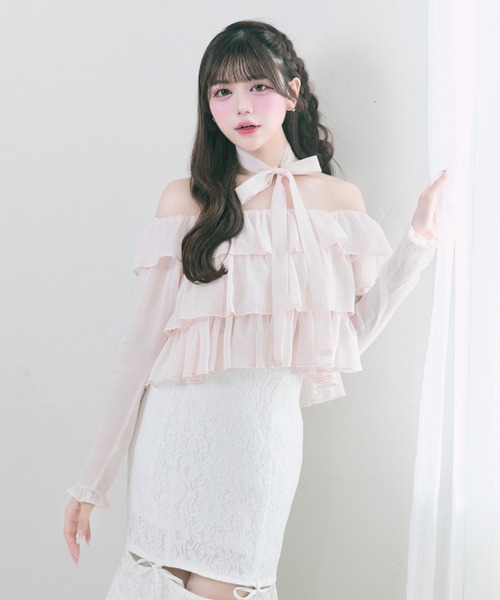 OLIVE des OLIVE（オリーブデオリーブ）の「【Belle Charme】Ribbon Choker Frill Blouse（シャツ/ブラウス・レディース・オフホワイト/ブラック/ピンク・FREE）」の17枚目の写真