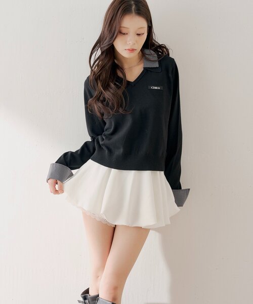 Chico（チコ）の「レイヤードバルーンミニスカート（スカート・レディース・ブラック/ベージュ/アイボリー・FREE）」の2枚目の写真