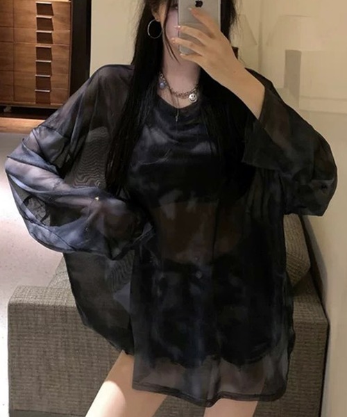 lulufa(ルルファ)の「タイダイルーズシルエット シアーロンT(Tシャツ/カットソー・レディース・グレー/ブラック・FREE)」の1枚目の写真