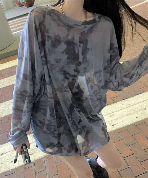 lulufa(ルルファ)の「タイダイルーズシルエット シアーロンT(Tシャツ/カットソー・レディース・グレー/ブラック・FREE)」の3枚目の写真