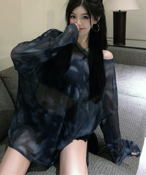 lulufa(ルルファ)の「タイダイルーズシルエット シアーロンT(Tシャツ/カットソー・レディース・グレー/ブラック・FREE)」の7枚目の写真