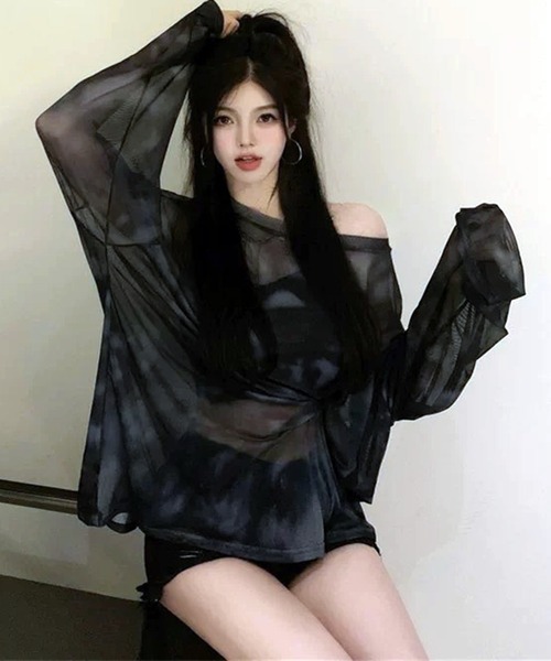 lulufa(ルルファ)の「タイダイルーズシルエット シアーロンT(Tシャツ/カットソー・レディース・グレー/ブラック・FREE)」の9枚目の写真