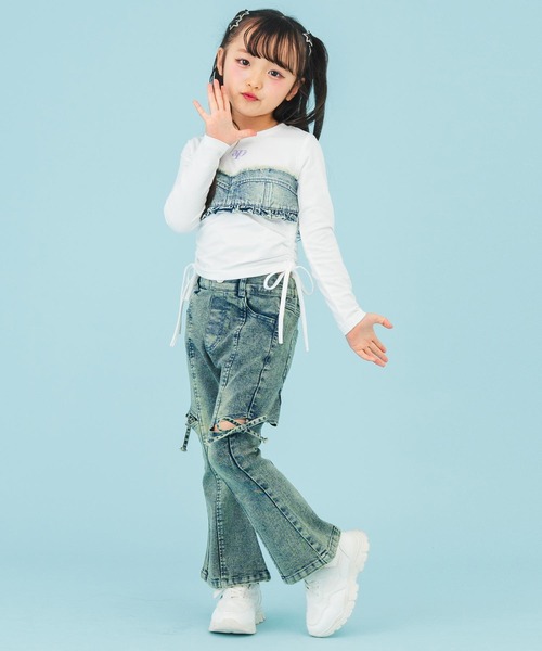 ANAP kids（アナップキッズ）の「サイド リボン フレア パンツ（別売りセットアップ）【ジュニアお揃い】（デニムパンツ・キッズ・ブルー/ブラック・110/130/120）」の22枚目の写真
