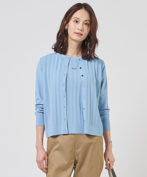 J.PRESS（ジェイプレス）の「【アンサンブル着用可】Rayon Elite Stretch クルーネック カーディガン（カーディガン/ボレロ・レディース・ベージュ系/ピンク系/サックスブルー系/ネイビー系・LARGE/MEDIUM）」の3枚目の写真