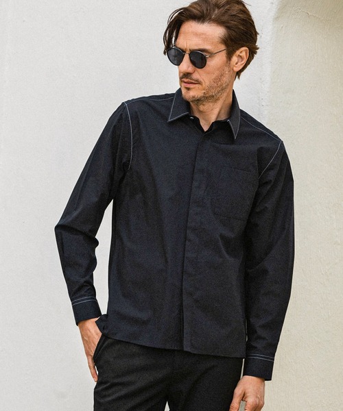 AKM Contemporary(エイケイエムコンテンポラリー)の「【WEB・直営店限定】AKM Contemporary(エイケイエムコンテンポラリー)コントラストカラーステッチ長袖シャツ(シャツ/ブラウス・メンズ・ホワイト/ネイビー/ベージュ/ブラック・L/M/S/XL)」の1枚目の写真