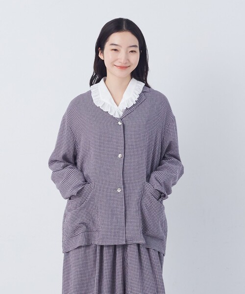 conges payes ADIEU TRISTESSE(コンジェ ペイエ アデュートリステス)の「【FAVE】シャーリングシャツジャケット(テーラードジャケット・レディース・キナリ/ブルー系その他/ネイビー/グレー系その他・38)」の19枚目の写真