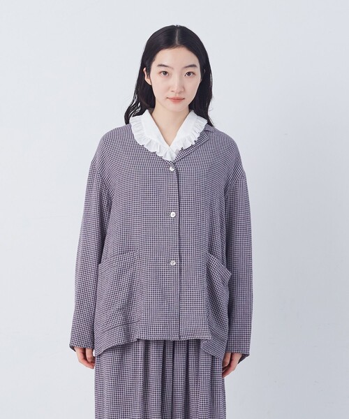 conges payes ADIEU TRISTESSE(コンジェ ペイエ アデュートリステス)の「【FAVE】シャーリングシャツジャケット(テーラードジャケット・レディース・キナリ/ブルー系その他/ネイビー/グレー系その他・38)」の20枚目の写真