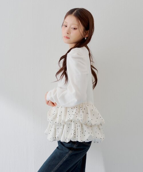 Chico（チコ）の「【SALON by Chico】ドットバルーンペプラムパワショルニット（ニット/セーター・レディース・ブラック/グレー/グレー系その他2/アイボリー・FREE）」の6枚目の写真