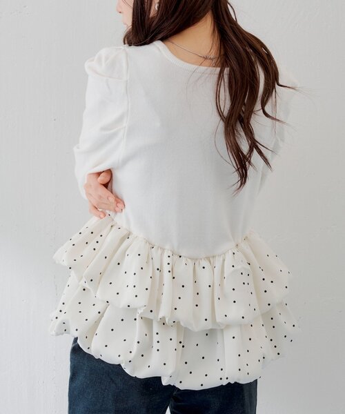 Chico（チコ）の「【SALON by Chico】ドットバルーンペプラムパワショルニット（ニット/セーター・レディース・ブラック/グレー/グレー系その他2/アイボリー・FREE）」の7枚目の写真