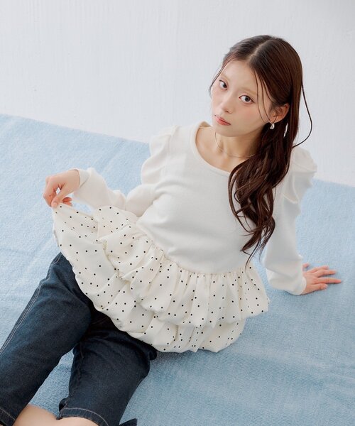 Chico（チコ）の「【SALON by Chico】ドットバルーンペプラムパワショルニット（ニット/セーター・レディース・ブラック/グレー/グレー系その他2/アイボリー・FREE）」の8枚目の写真