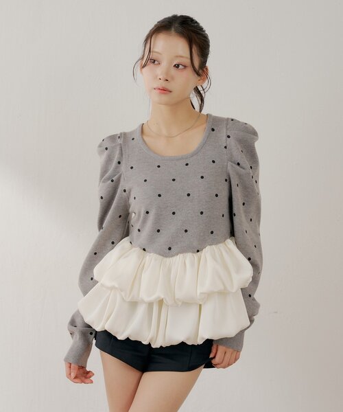 Chico（チコ）の「【SALON by Chico】ドットバルーンペプラムパワショルニット（ニット/セーター・レディース・ブラック/グレー/グレー系その他2/アイボリー・FREE）」の10枚目の写真
