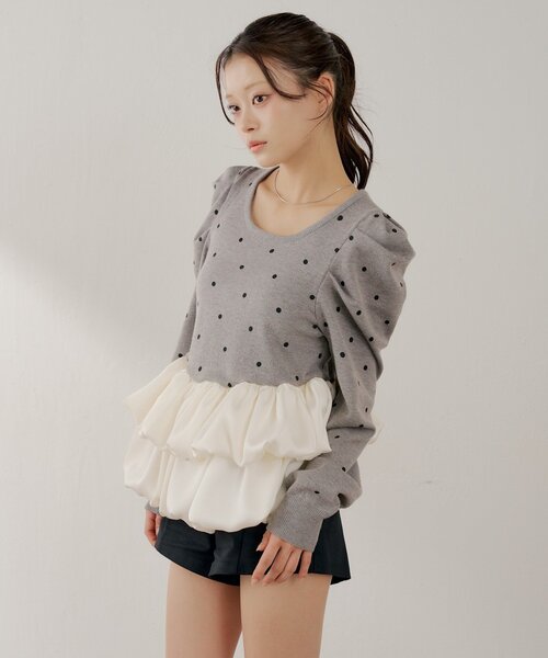 Chico（チコ）の「【SALON by Chico】ドットバルーンペプラムパワショルニット（ニット/セーター・レディース・ブラック/グレー/グレー系その他2/アイボリー・FREE）」の11枚目の写真