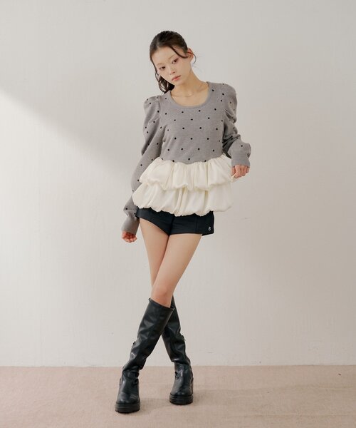 Chico（チコ）の「【SALON by Chico】ドットバルーンペプラムパワショルニット（ニット/セーター・レディース・ブラック/グレー/グレー系その他2/アイボリー・FREE）」の13枚目の写真