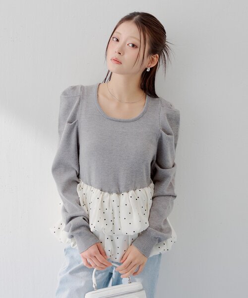 Chico（チコ）の「【SALON by Chico】ドットバルーンペプラムパワショルニット（ニット/セーター・レディース・ブラック/グレー/グレー系その他2/アイボリー・FREE）」の16枚目の写真