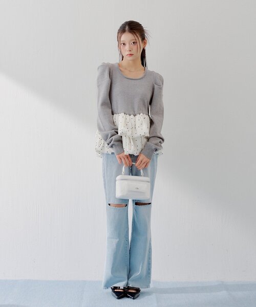 Chico（チコ）の「【SALON by Chico】ドットバルーンペプラムパワショルニット（ニット/セーター・レディース・ブラック/グレー/グレー系その他2/アイボリー・FREE）」の17枚目の写真