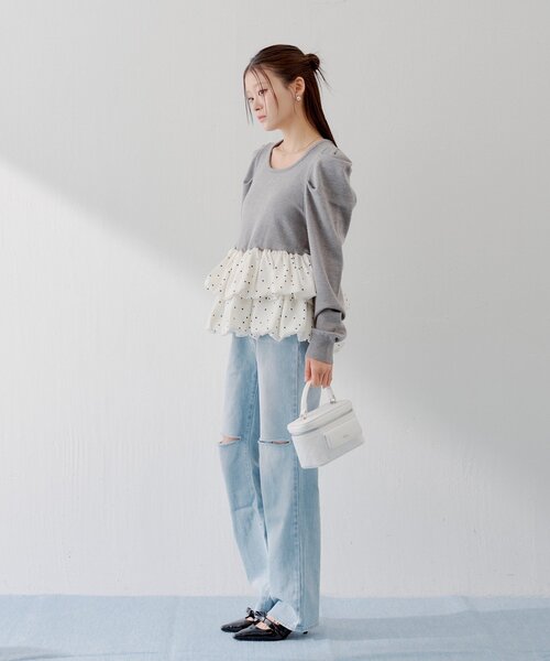 Chico（チコ）の「【SALON by Chico】ドットバルーンペプラムパワショルニット（ニット/セーター・レディース・ブラック/グレー/グレー系その他2/アイボリー・FREE）」の18枚目の写真