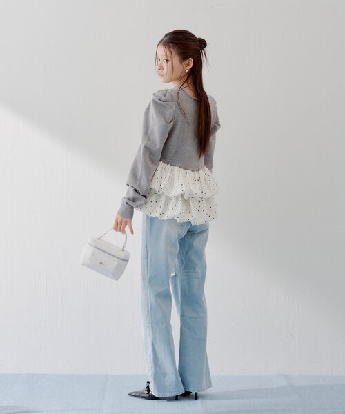 Chico（チコ）の「【SALON by Chico】ドットバルーンペプラムパワショルニット（ニット/セーター・レディース・ブラック/グレー/グレー系その他2/アイボリー・FREE）」の19枚目の写真