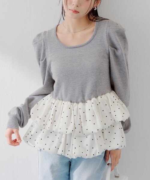 Chico（チコ）の「【SALON by Chico】ドットバルーンペプラムパワショルニット（ニット/セーター・レディース・ブラック/グレー/グレー系その他2/アイボリー・FREE）」の20枚目の写真