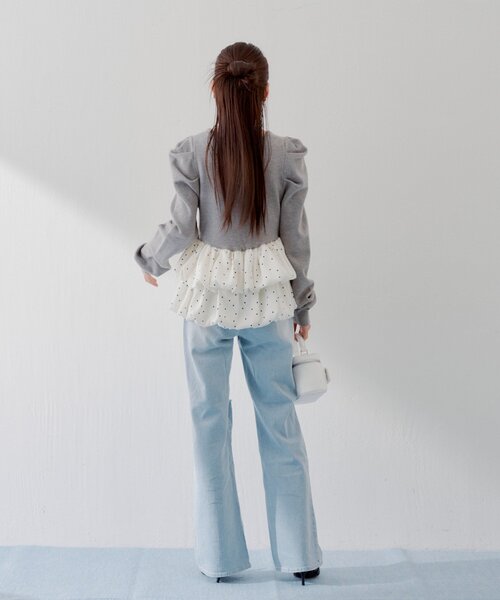 Chico（チコ）の「【SALON by Chico】ドットバルーンペプラムパワショルニット（ニット/セーター・レディース・ブラック/グレー/グレー系その他2/アイボリー・FREE）」の21枚目の写真