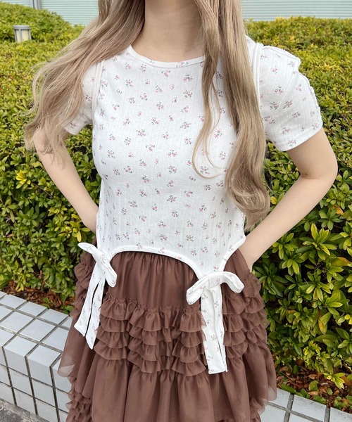 WC(ダブル シー)の「リトルフラワーWリボンTシャツ(Tシャツ/カットソー・レディース・ピンク/ホワイト・FREE)」の7枚目の写真