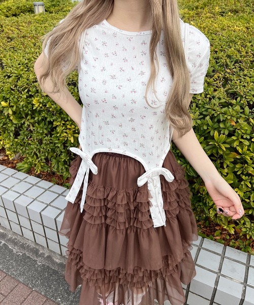 WC(ダブル シー)の「リトルフラワーWリボンTシャツ(Tシャツ/カットソー・レディース・ピンク/ホワイト・FREE)」の8枚目の写真