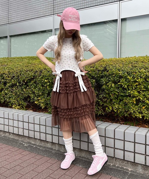 WC(ダブル シー)の「リトルフラワーWリボンTシャツ(Tシャツ/カットソー・レディース・ピンク/ホワイト・FREE)」の10枚目の写真