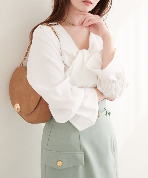 natural couture（ナチュラルクチュール）の「フロントねじりブラウス（シャツ/ブラウス・レディース・ピンク/オフホワイト/ブラック/サックスブルー・FREE）」の5枚目の写真