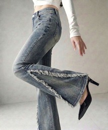 Megil（メギル）の「サイドフリンジフレアデニムパンツ（デニムパンツ）」