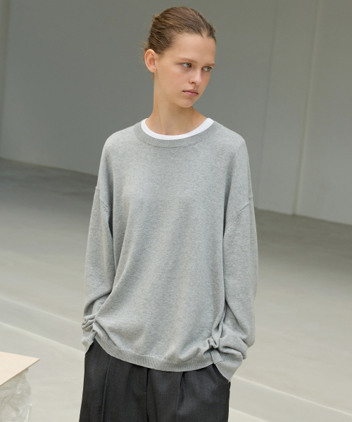 LEVAR(レバー)の「All-day Cotton Round Knit - Melange Grey(ニット/セーター・レディース・その他・FREE)」の1枚目の写真