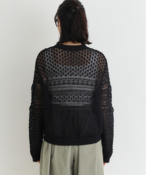 Right-on（ライトオン）の「【HONEYSUCKLE ROSE】レース編みポロカーディガン (透け感 / ショート丈 / 大人カジュアル)（カーディガン/ボレロ・レディース・ブラック/キャメル/キナリ・M/L）」の6枚目の写真