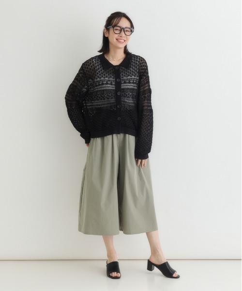 Right-on（ライトオン）の「【HONEYSUCKLE ROSE】レース編みポロカーディガン (透け感 / ショート丈 / 大人カジュアル)（カーディガン/ボレロ・レディース・ブラック/キャメル/キナリ・M/L）」の7枚目の写真