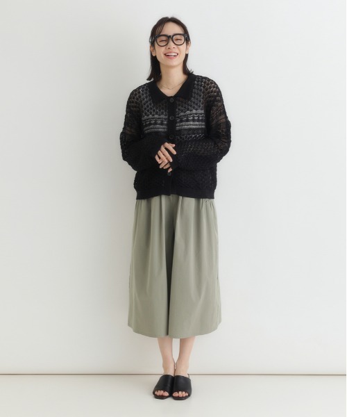 Right-on（ライトオン）の「【HONEYSUCKLE ROSE】レース編みポロカーディガン (透け感 / ショート丈 / 大人カジュアル)（カーディガン/ボレロ・レディース・ブラック/キャメル/キナリ・M/L）」の8枚目の写真