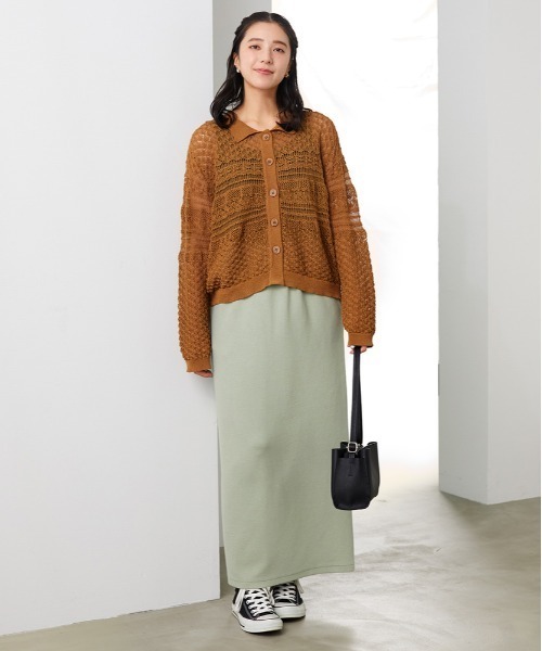 Right-on（ライトオン）の「【HONEYSUCKLE ROSE】レース編みポロカーディガン (透け感 / ショート丈 / 大人カジュアル)（カーディガン/ボレロ・レディース・ブラック/キャメル/キナリ・M/L）」の10枚目の写真