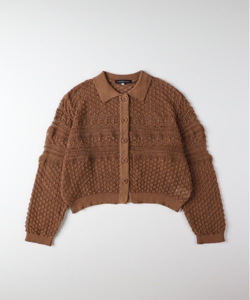 Right-on（ライトオン）の「【HONEYSUCKLE ROSE】レース編みポロカーディガン (透け感 / ショート丈 / 大人カジュアル)（カーディガン/ボレロ・レディース・ブラック/キャメル/キナリ・M/L）」の11枚目の写真