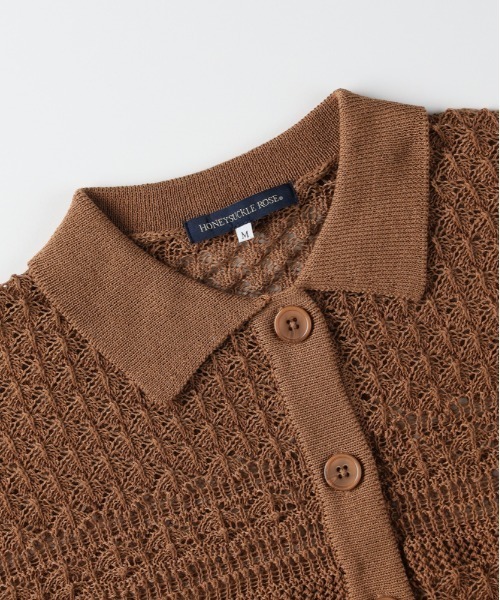 Right-on（ライトオン）の「【HONEYSUCKLE ROSE】レース編みポロカーディガン (透け感 / ショート丈 / 大人カジュアル)（カーディガン/ボレロ・レディース・ブラック/キャメル/キナリ・M/L）」の13枚目の写真