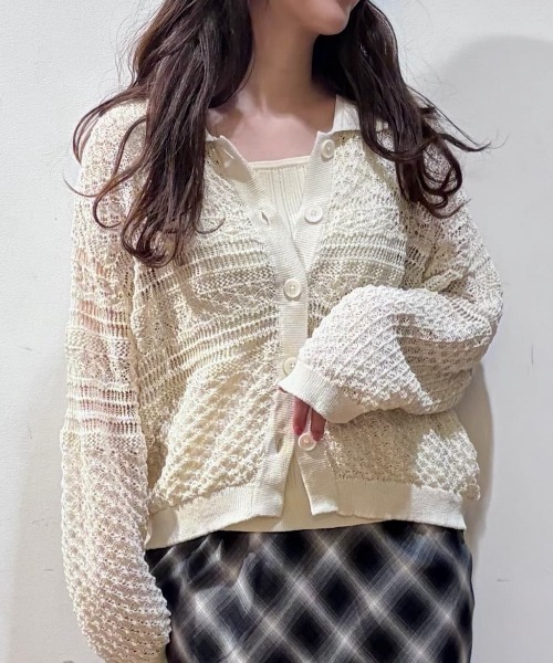 Right-on(ライトオン)の「HONEYSUCKLE ROSE(ハニーサックルローズ)レース編みニットポロカーディガン(カーディガン/ボレロ・レディース・ブラック/キャメル/キナリ・M/L)」の20枚目の写真