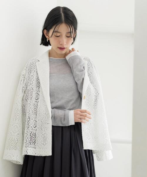 OPAQUE.CLIP（オペークドットクリップ）の「レーステーラードジャケット【洗濯機OK】（テーラードジャケット・レディース・ブラック/ホワイト・40/38/42）」の7枚目の写真