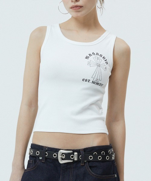 MAHAGRID(マハグリッド)の「『mahagrid/マハグリッド』CROSS STUD TANK TOP/クロス スタッズ タンクトップ(タンクトップ・レディース・ホワイト/ブラック・FREE)」の15枚目の写真