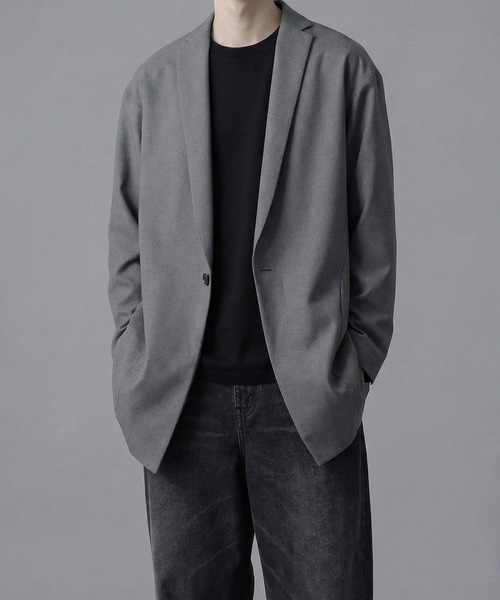 ato(アトウ)の「ONE BUTTON DEEP V-ZONE JACKET(テーラードジャケット・メンズ・トップグレー/ブラック・46/48)」の2枚目の写真
