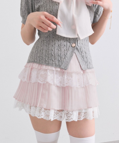 OLIVE des OLIVE(オリーブデオリーブ)の「プリーツレースティアードミニスカート(スカート・レディース・オフホワイト/ブラック/ピンク・FREE)」の10枚目の写真