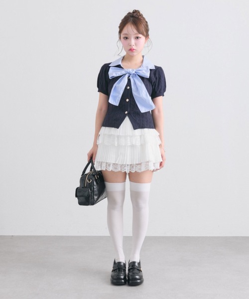 OLIVE des OLIVE(オリーブデオリーブ)の「プリーツレースティアードミニスカート(スカート・レディース・オフホワイト/ブラック/ピンク・FREE)」の7枚目の写真