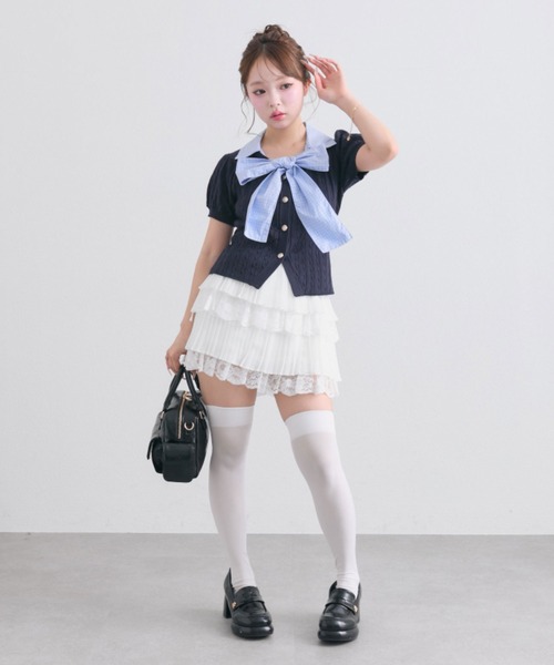 OLIVE des OLIVE(オリーブデオリーブ)の「プリーツレースティアードミニスカート(スカート・レディース・オフホワイト/ブラック/ピンク・FREE)」の6枚目の写真