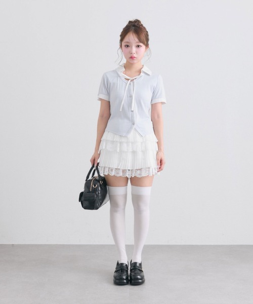 OLIVE des OLIVE(オリーブデオリーブ)の「プリーツレースティアードミニスカート(スカート・レディース・オフホワイト/ブラック/ピンク・FREE)」の4枚目の写真