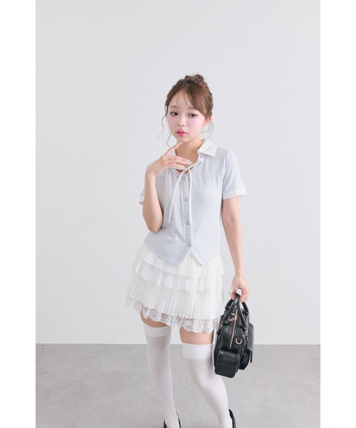 OLIVE des OLIVE(オリーブデオリーブ)の「プリーツレースティアードミニスカート(スカート・レディース・オフホワイト/ブラック/ピンク・FREE)」の18枚目の写真