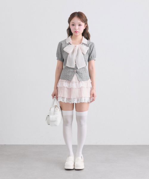 OLIVE des OLIVE(オリーブデオリーブ)の「プリーツレースティアードミニスカート(スカート・レディース・オフホワイト/ブラック/ピンク・FREE)」の14枚目の写真
