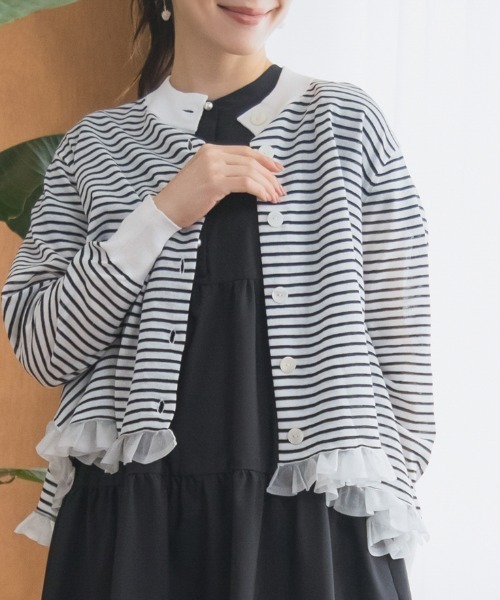 Sono（ソーノ）の「【SONO/ソーノ】[HIGH TWIST PL/LI]ムショワールカーディガン（ニット/セーター・レディース・ホワイト×ブラック/ブラック/ホワイト・F）」の3枚目の写真